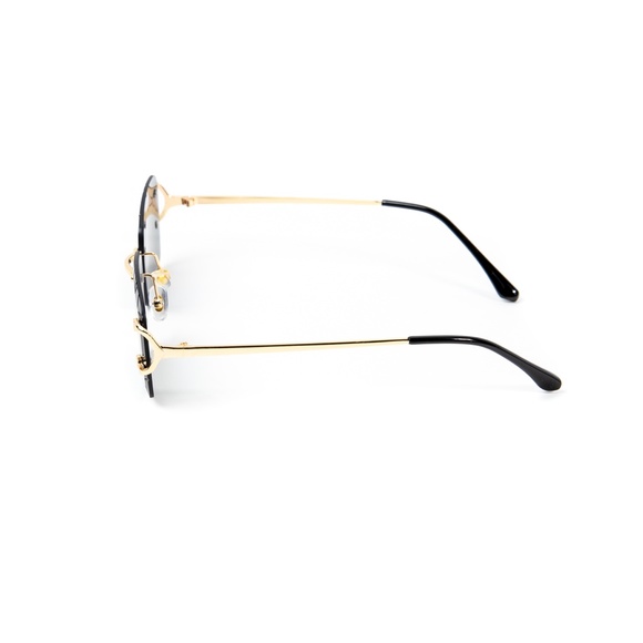 Men's Gem Cut Black Tint Gold Frame Hip Hop Rimless Luxury Rectangle Sunglasses - Picture 3 of 5